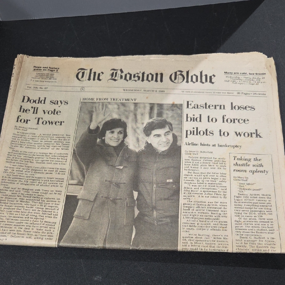 Vintage Boston Globe Newspaper March 8, 1989